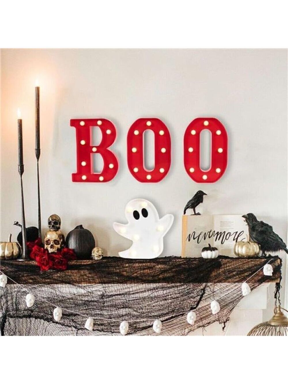 Halloween Decorations Indoor - 4 LED Light Up Letters Boo and Ghost Marquee Sign - Picture 6 of 7